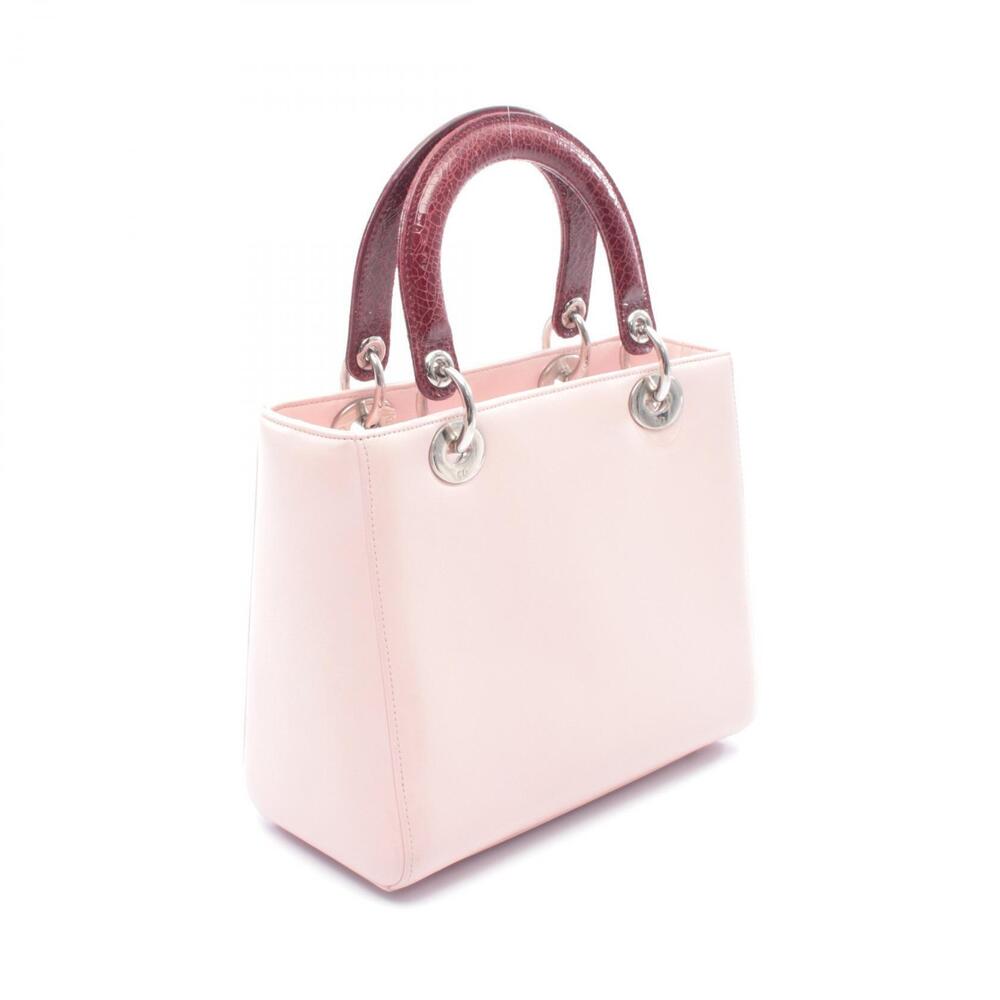 Dior LADY Handbag Leather Pink Burgundy Red